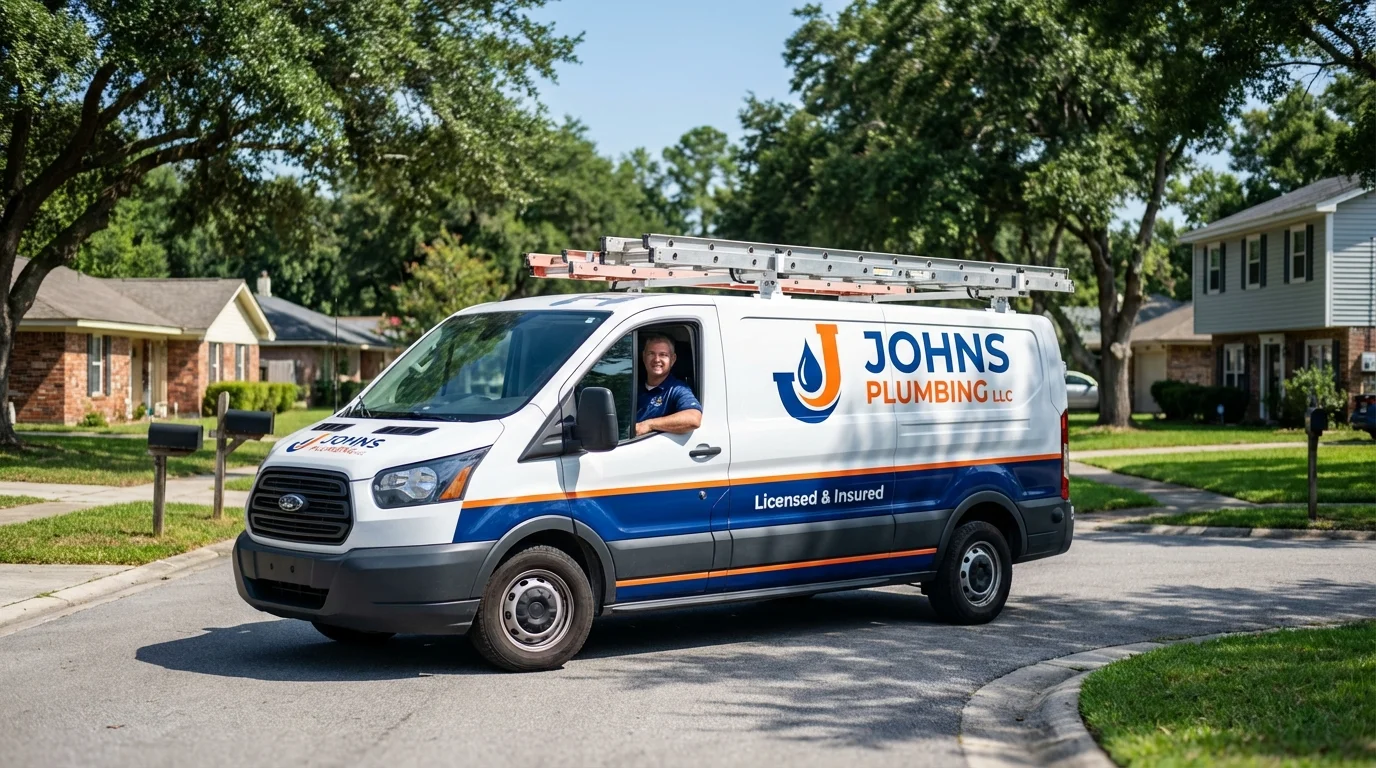 Johns Plumbing LLC service van in Harper, KS
