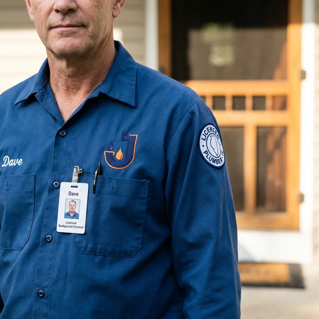 Licensed plumber showing ID badge in Harper, KS