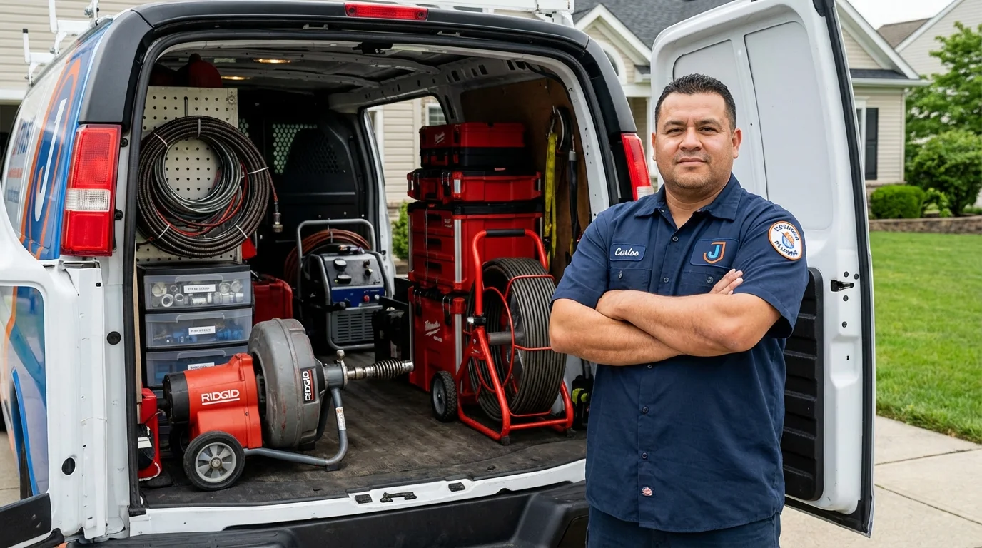 Professional drain cleaning equipment and Johns Plumbing LLC plumber in Harper