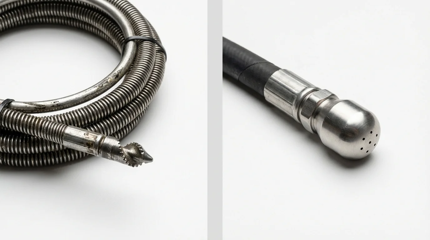 Drain snake cable and hydro jetting nozzle used for drain cleaning in Harper, KS