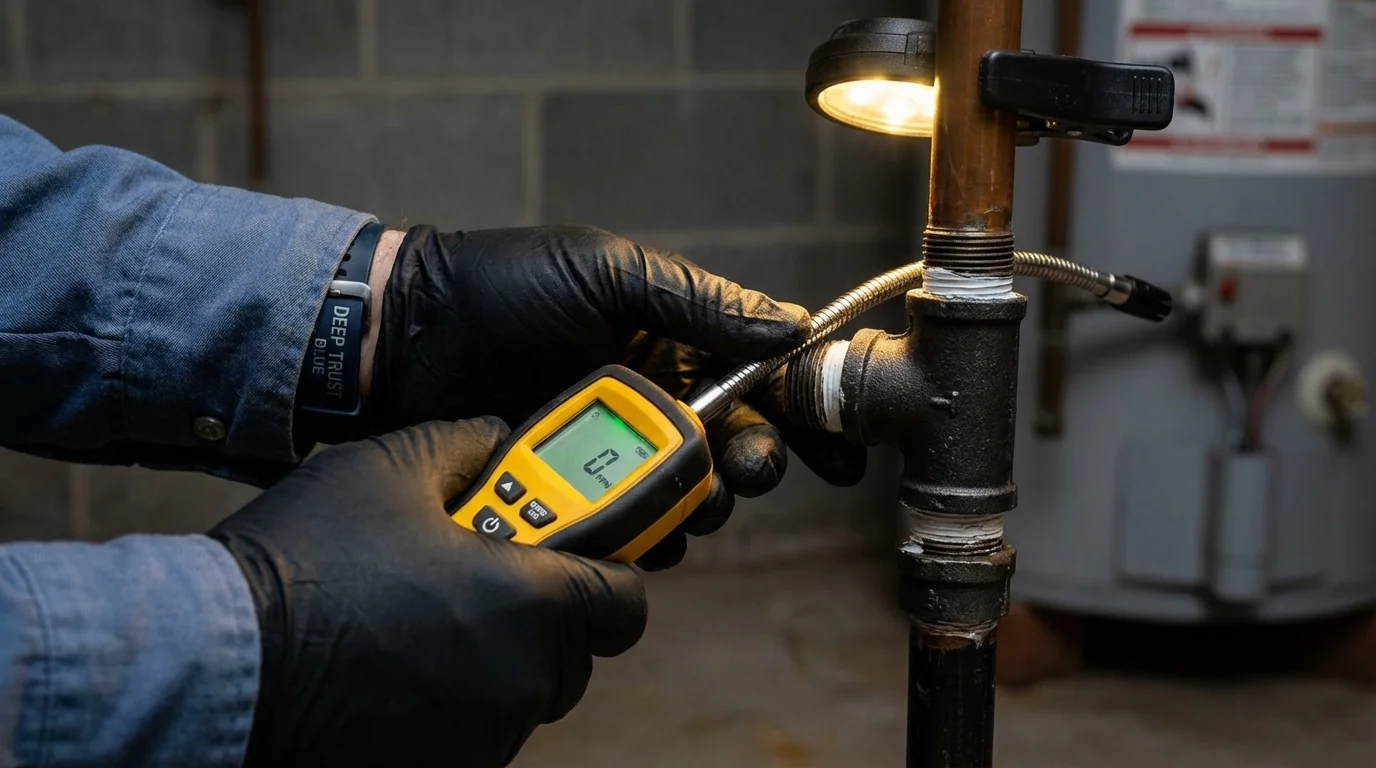 Gas leak detection with electronic sniffer by Johns Plumbing LLC in Harper